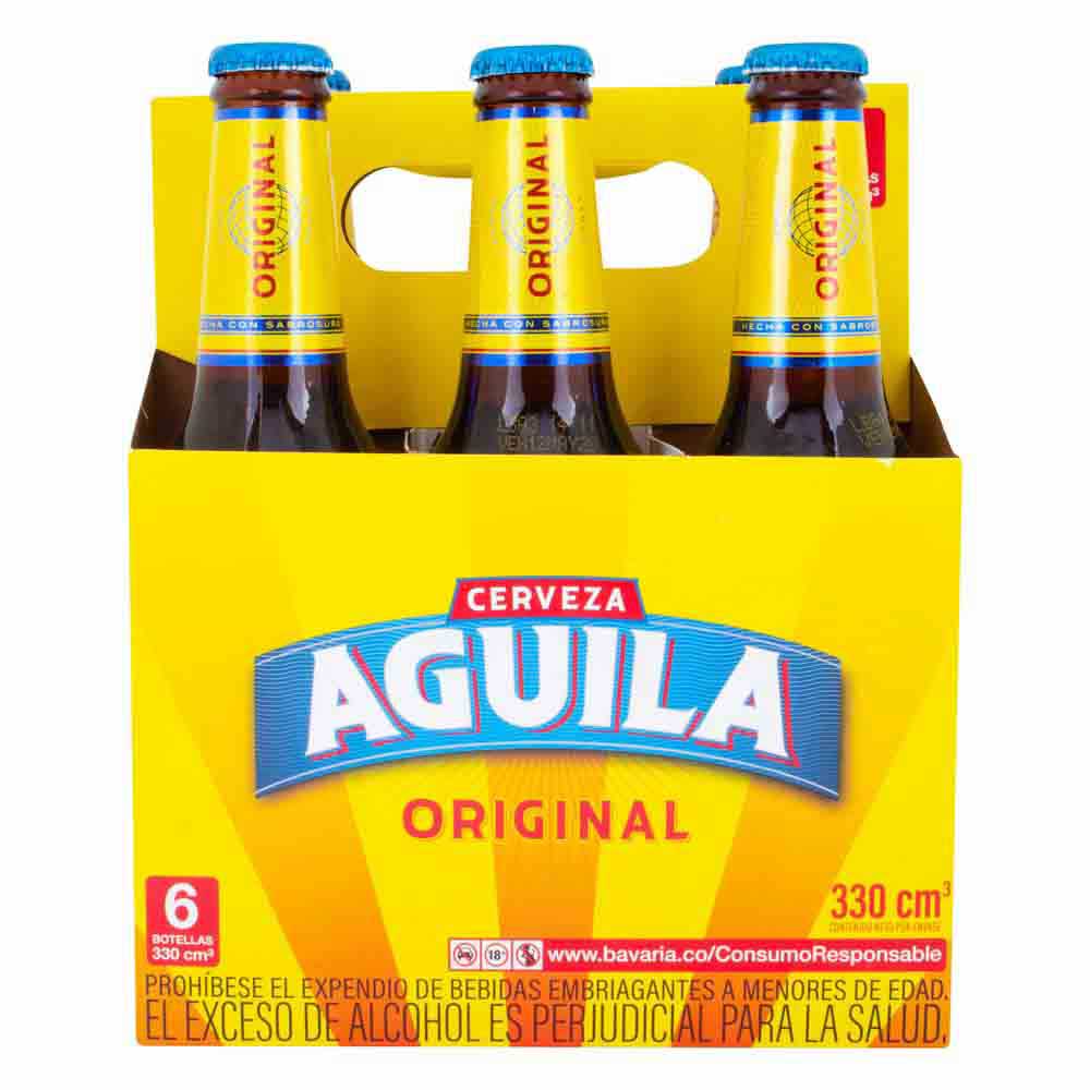 Cerveza Aguila Vidrio 330 ML Sixpack Caja
